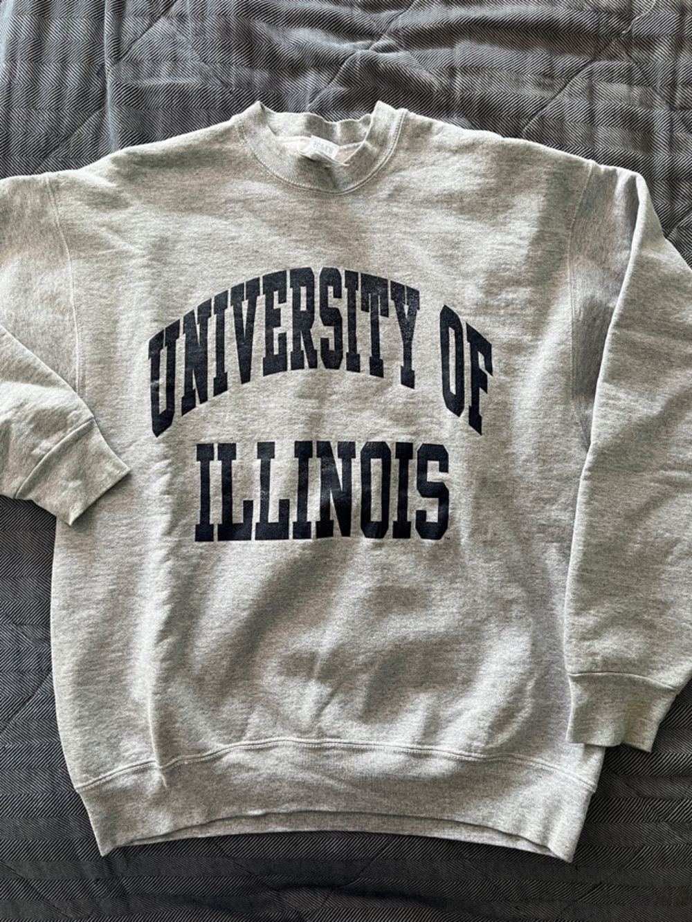 University of Illinois Gray Crewneck Sweatshirt with Navy Collegiate